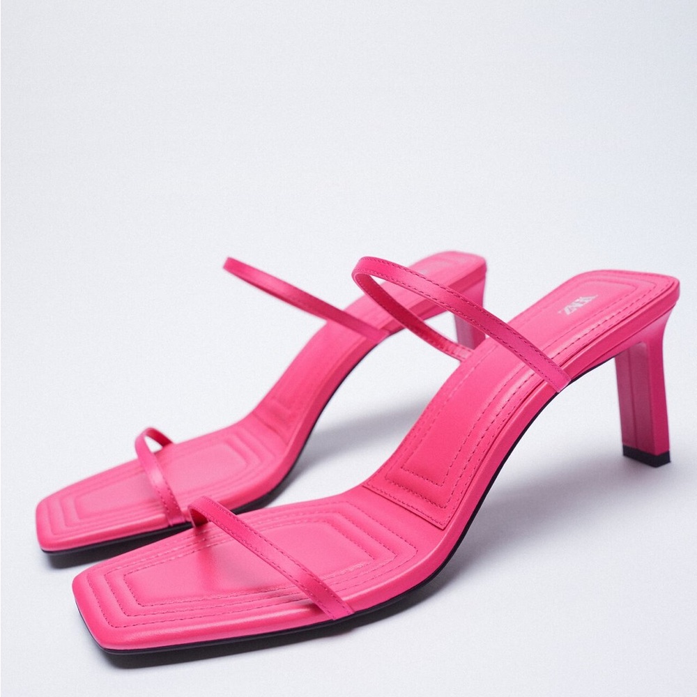 NWT Zara HEELED SANDALS W/ THIN STRAPS PINK SZ-9